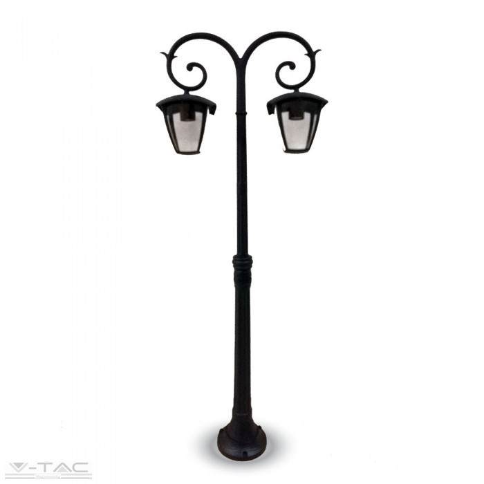 www.helloled.hu V-Tac Kerti fekete pózna, dupla lámpa 2xE27 - 7061