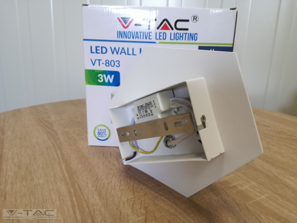 www.helloled.hu V-Tac 3W Beltéri hatszög fehér fali lámpa Bridgelux chip