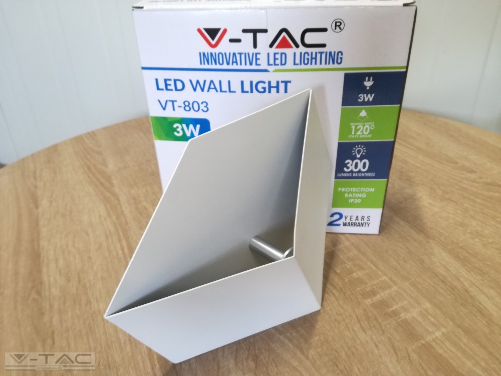 www.helloled.hu V-Tac 3W Beltéri hatszög fehér fali lámpa Bridgelux chip