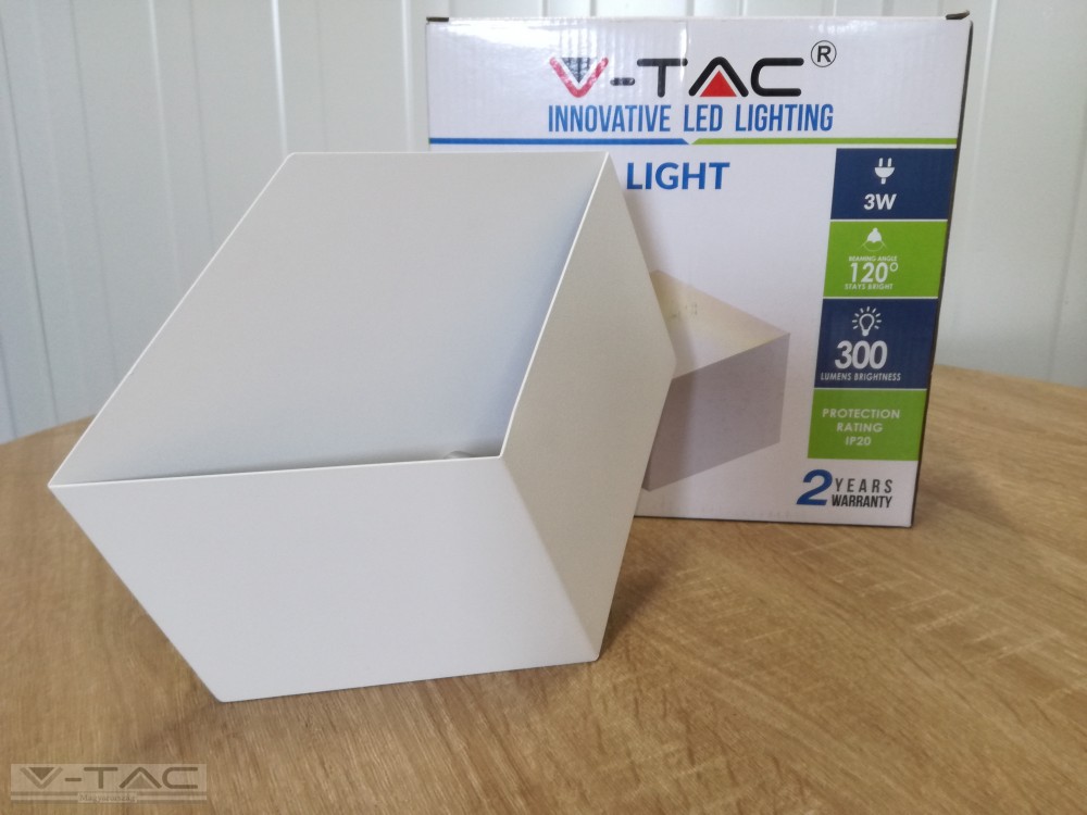 www.helloled.hu V-Tac 3W Beltéri hatszög fehér fali lámpa Bridgelux chip