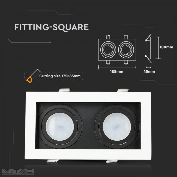 Fehér/fekete szögletes dupla GU10 spotkeret billenthető - 8877 Fehér/fekete szögletes dupla GU10 spotkeret billenthető - 8877