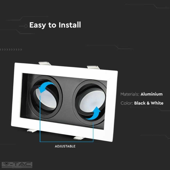 Fehér/fekete szögletes dupla GU10 spotkeret billenthető - 8877 Fehér/fekete szögletes dupla GU10 spotkeret billenthető - 8877