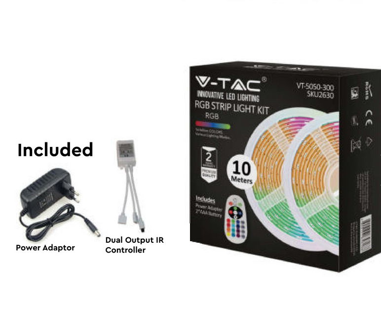 LED szalag szett 5050 30 LED/m RGB IP20 nem vízálló, 2x5m - 2630 LED szalag szett 5050 30 LED/m RGB IP20 nem vízálló, 2x5m - 2630