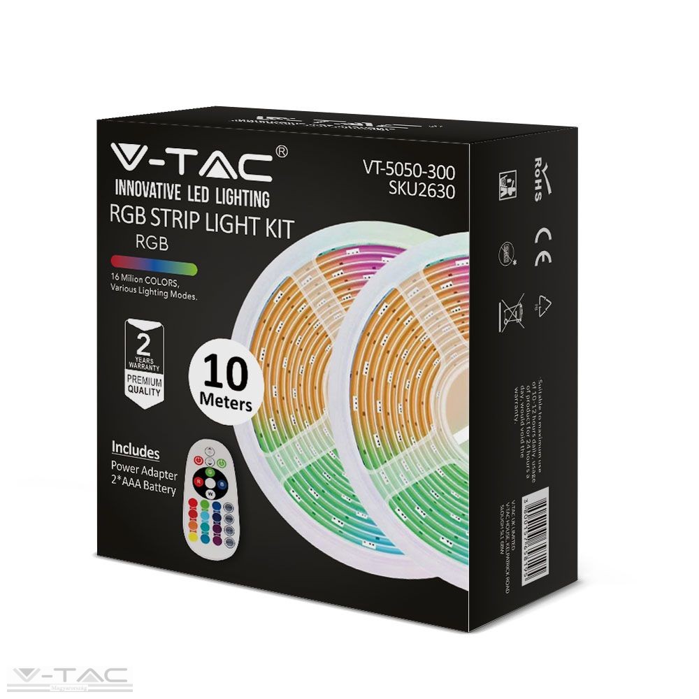 LED szalag szett 5050 30 LED/m RGB IP20 nem vízálló, 2x5m - 2630 LED szalag szett 5050 30 LED/m RGB IP20 nem vízálló, 2x5m - 2630