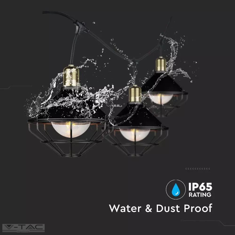 E27 foglalattal ellátott fekete fűzér dugvillával 3m IP65 - 8974 E27 foglalattal ellátott fekete fűzér dugvillával 3m IP65 - 8974