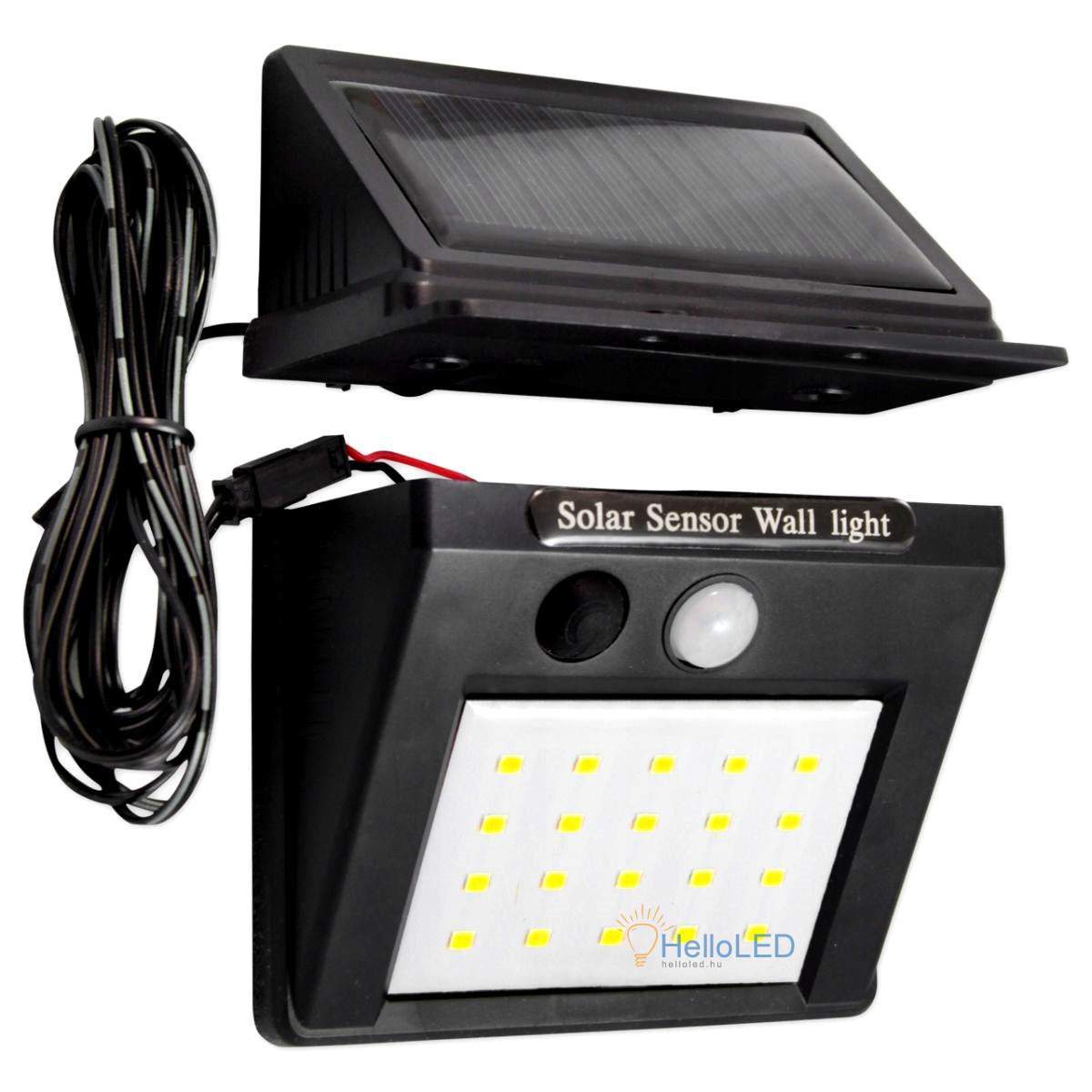 Solar LED lámpa 3 W-os, alkonykapcsolóval, mozgásérzékelővel, kábel, 3 program Solar LED lámpa 3 W-os, alkonykapcsolóval, mozgásérzékelővel, kábel, 3 program