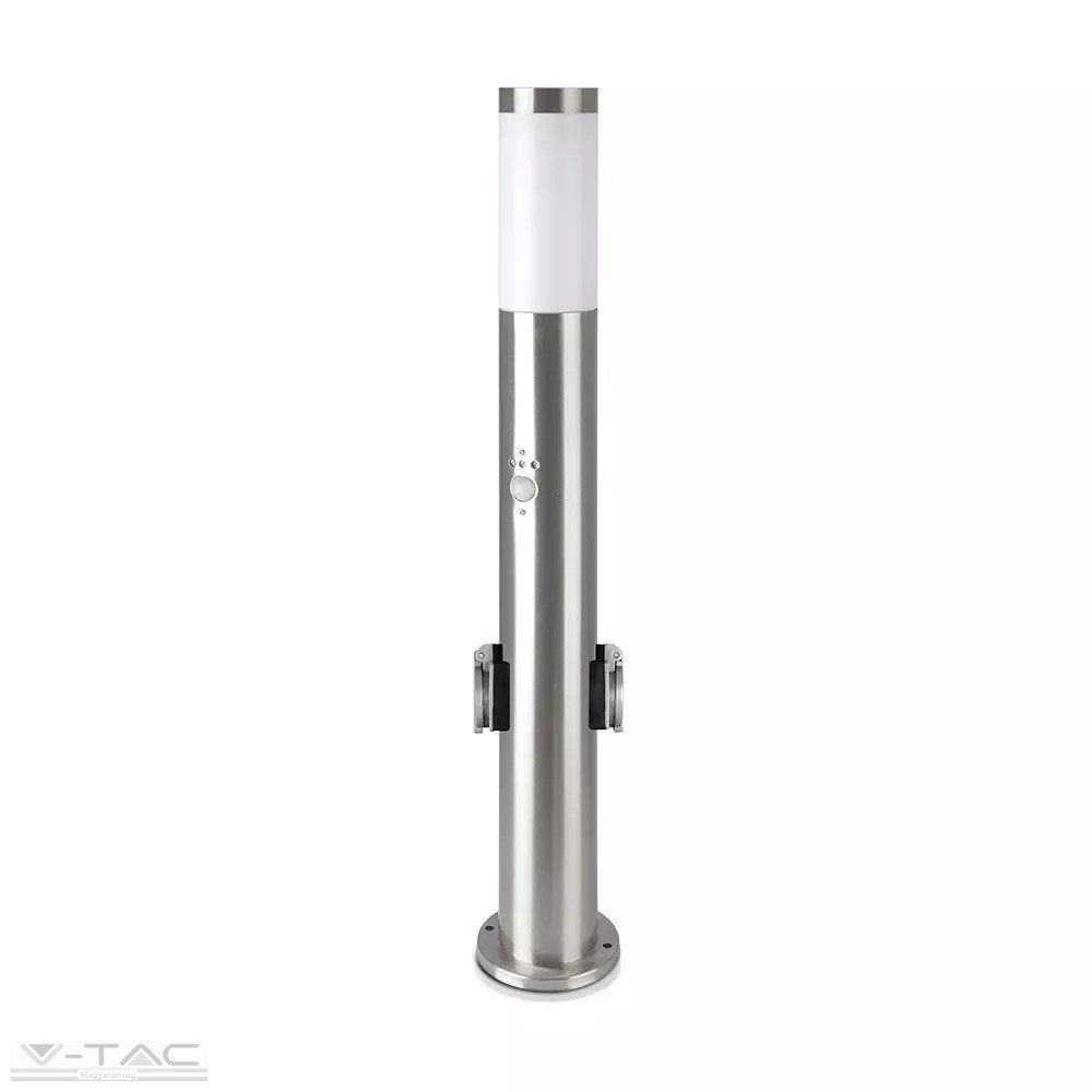 Ezüst kerti mozgásérzékelős álló lámpatest E27 foglalattal, 220V dugalj, acél váz IP44 - 8977 Ezüst kerti mozgásérzékelős álló lámpatest E27 foglalattal, 220V dugalj, acél váz IP44 - 8977