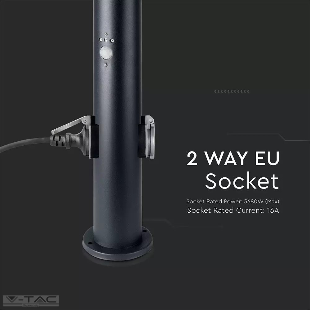 Fekete kerti mozgásérzékelős álló lámpatest E27 foglalattal, 220V dugalj, acél váz IP44 - 8979 Fekete kerti mozgásérzékelős álló lámpatest E27 foglalattal, 220V dugalj, acél váz IP44 - 8979