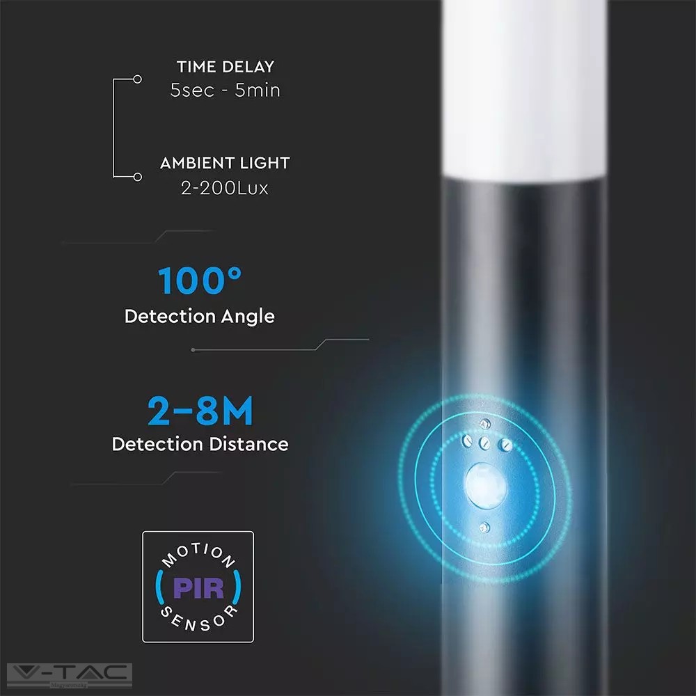 Fekete rögzíthető kerti mozgásérzékelős álló lámpatest E27 foglalattal acél váz IP44 - 8983 Fekete rögzíthető kerti mozgásérzékelős álló lámpatest E27 foglalattal acél váz IP44 - 8983