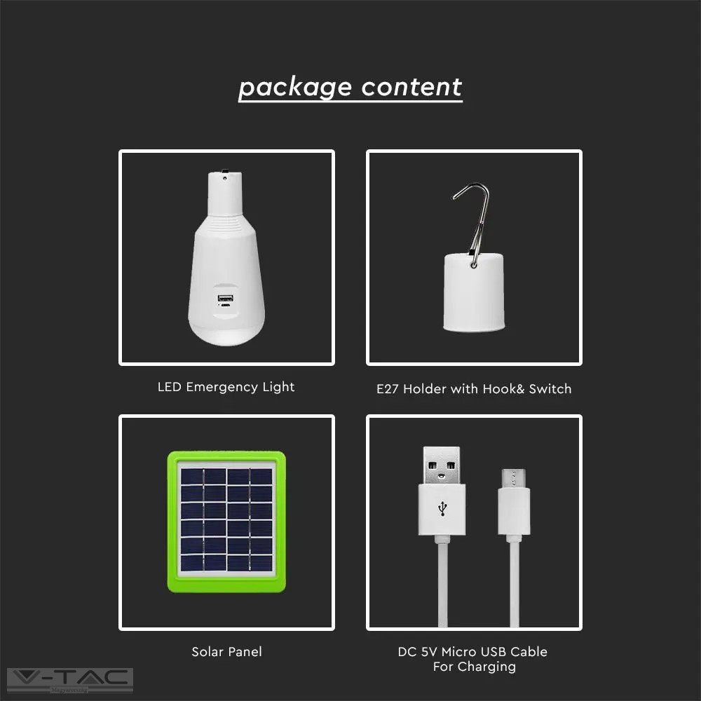 7W napelemes tölthető LED izzó, E27, CCT - 2857 7W napelemes tölthető LED izzó, E27, CCT - 2857