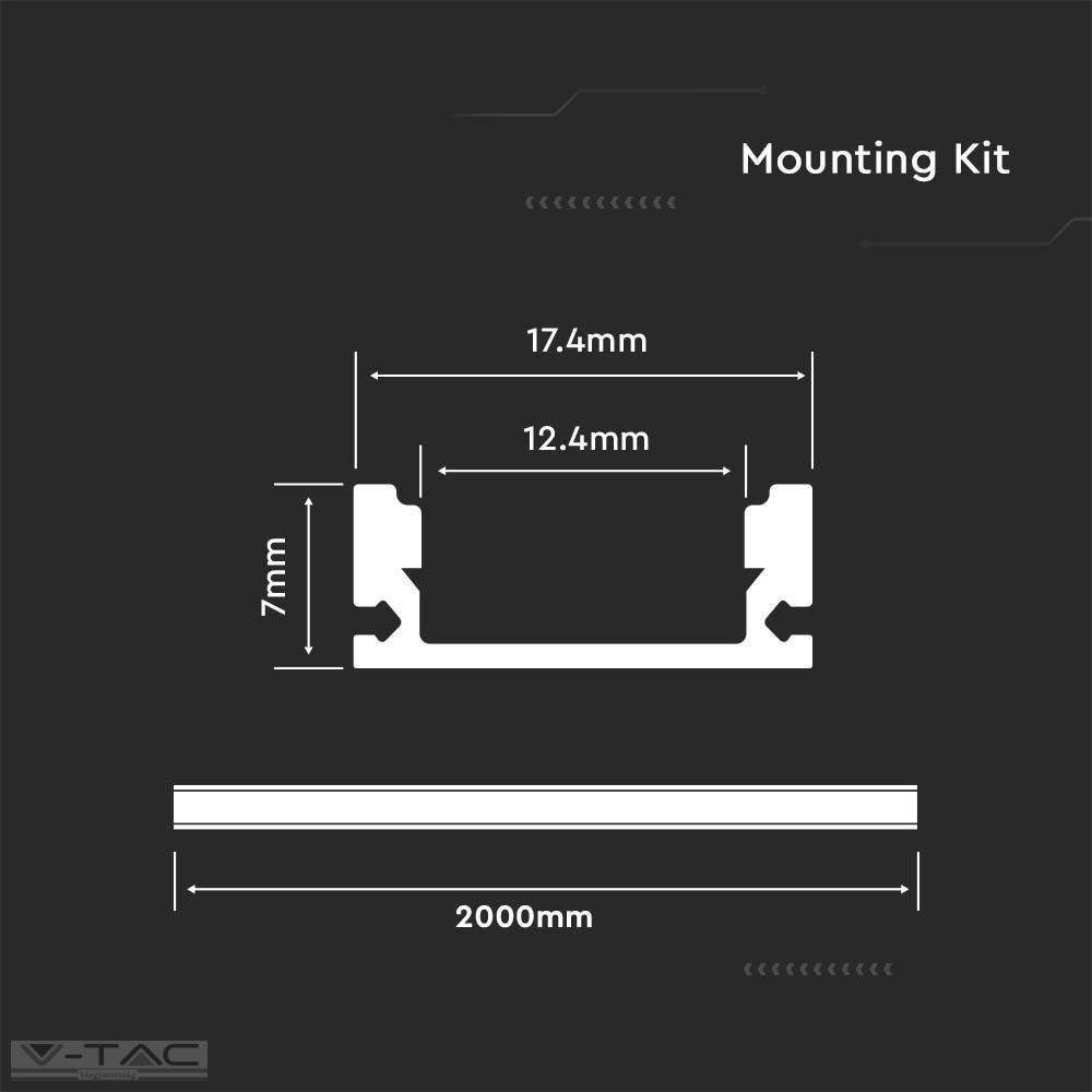 FEHÉR alumínium profil LED szalaghoz 2 méter tejfehér fedlappal - 3365 FEHÉR alumínium profil LED szalaghoz 2 méter tejfehér fedlappal - 3365