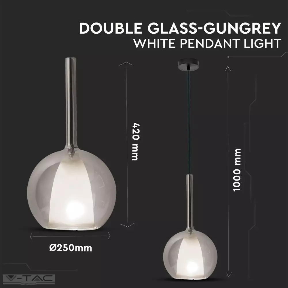 Dupla üvegű szürke csillár E27 foglalattal D:250mm - 3876 Dupla üvegű szürke csillár E27 foglalattal D:250mm - 3876