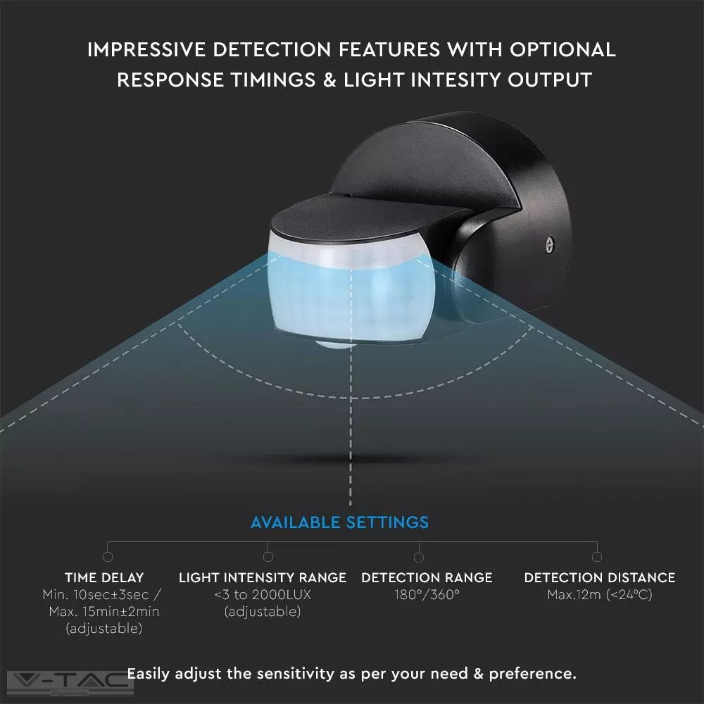 Infravörös Fali mozgásérzékelő fekete IP65 - 6610 Infravörös Fali mozgásérzékelő fekete IP65 - 6610