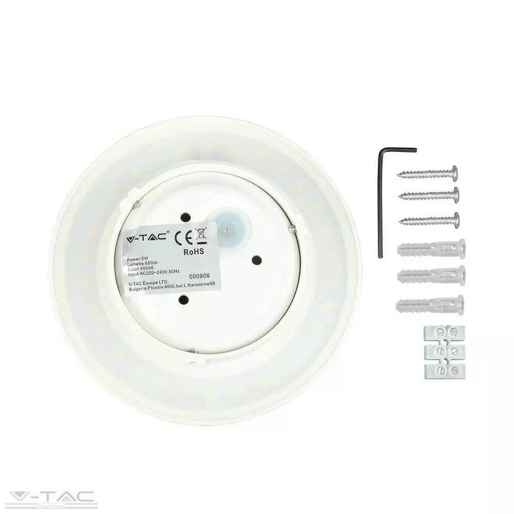 6W fehér kerek fali lámpa, hátra világít, IP65 6W fehér kerek fali lámpa, hátra világít, IP65