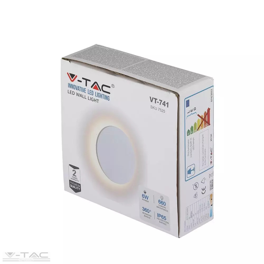 6W fehér kerek fali lámpa, hátra világít, IP65 6W fehér kerek fali lámpa, hátra világít, IP65