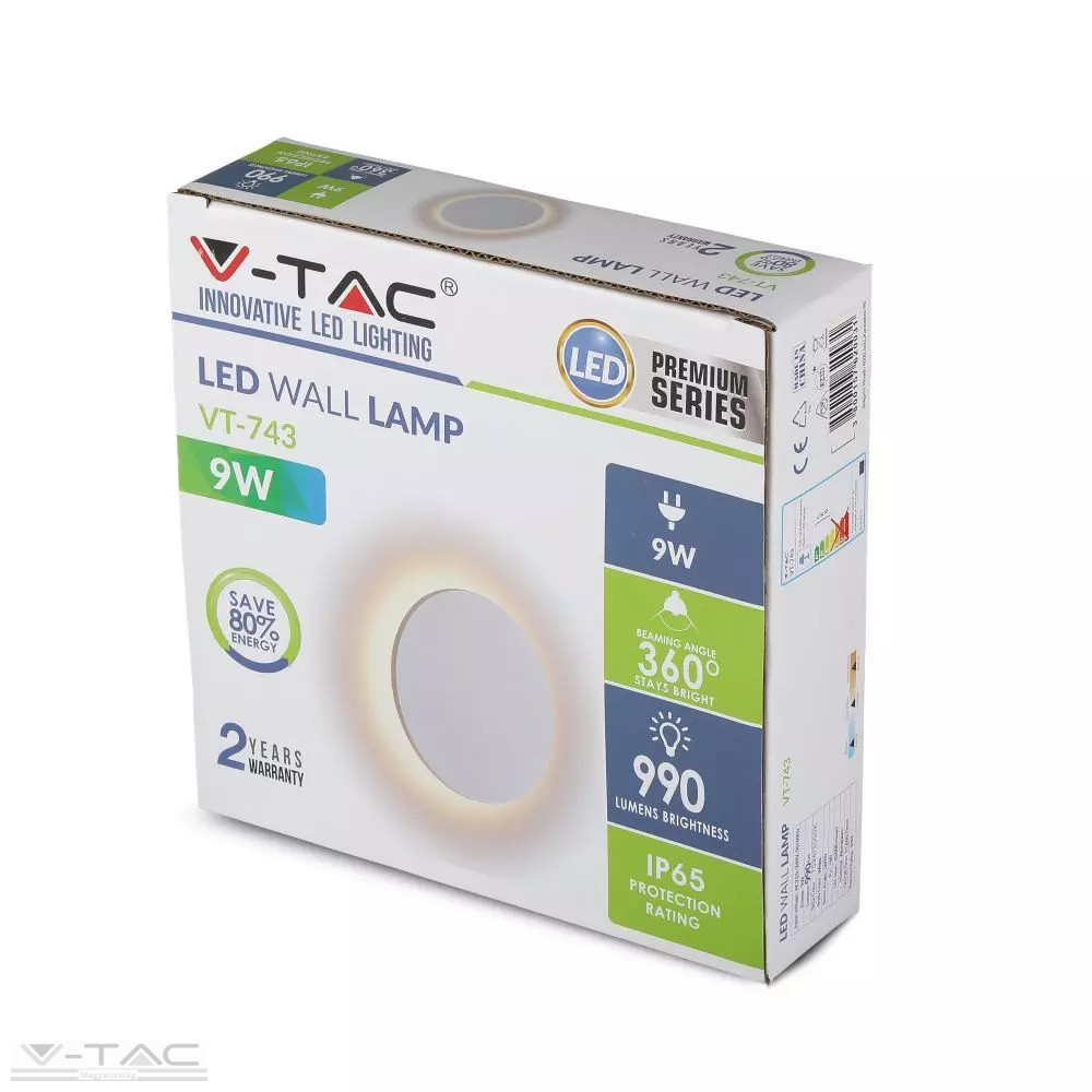 9W fehér kerek fali lámpa, hátra világít, IP65 9W fehér kerek fali lámpa, hátra világít, IP65