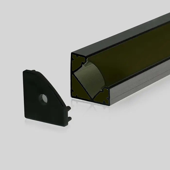 Fekete sarokprofil LED szalaghoz 2 méter fekete fedlappal - 2877 Fekete sarokprofil LED szalaghoz 2 méter fekete fedlappal - 2877