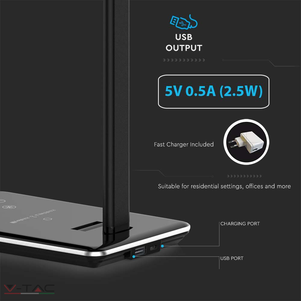 4W LED asztali lámpa vezetéknélküli töltővel 3 in 1 fekete - 218600 4W LED asztali lámpa vezetéknélküli töltővel 3 in 1 fekete - 218600