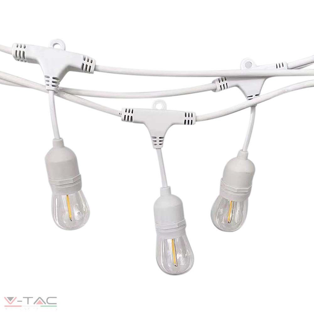 HelloLED V-Tac E27 foglalattal ellátott fehér fűzér lengőaljal és dugvillával 15m - 7699 HelloLED V-Tac E27 foglalattal ellátott fehér fűzér lengőaljal és dugvillával 15m - 7699
