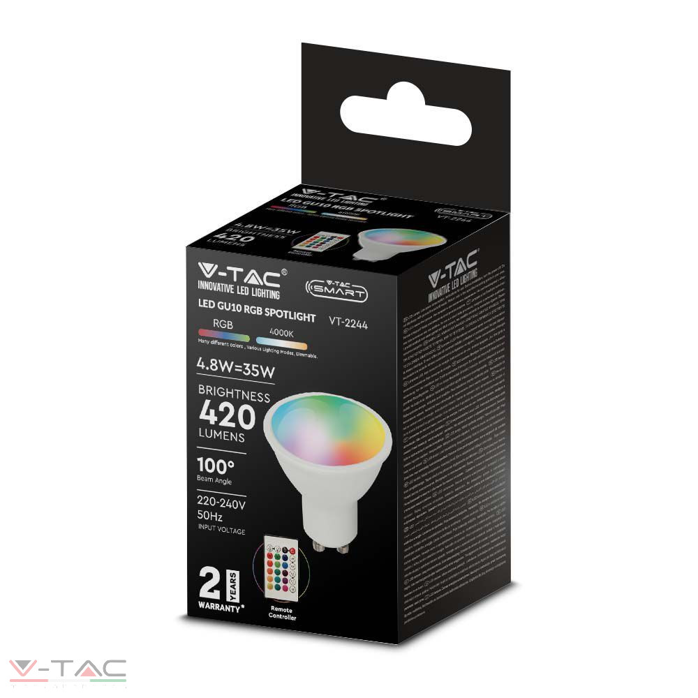 HelloLED V-Tac 4,8W Wifis LED spotlámpa GU10 opál 100° RGB + CCT - 2930 HelloLED V-Tac 4,8W Wifis LED spotlámpa GU10 opál 100° RGB + CCT - 2930
