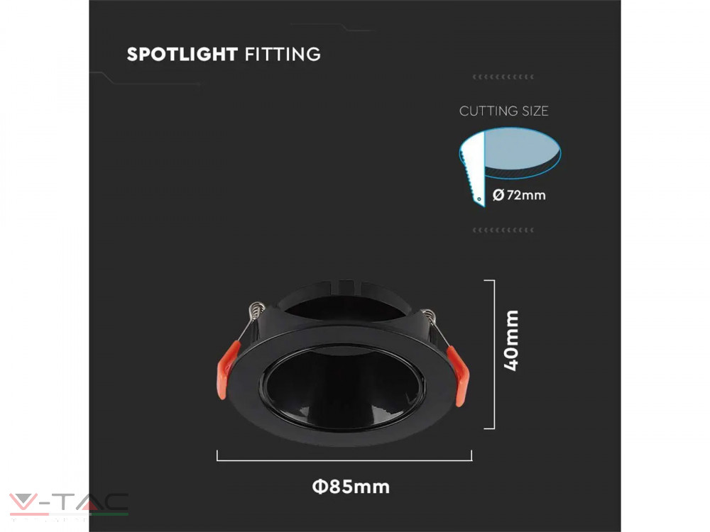 GU10 beépítőkeret fekete kör - 6646 V-TAC GU10 beépítőkeret fekete kör - 6646 V-TAC