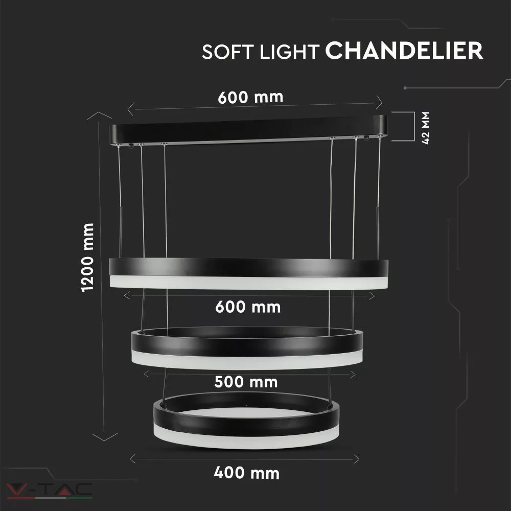 HelloLED 86W Fekete Design csillár 3 gyűrűs dimmelhető HelloLED 86W Fekete Design csillár 3 gyűrűs dimmelhető