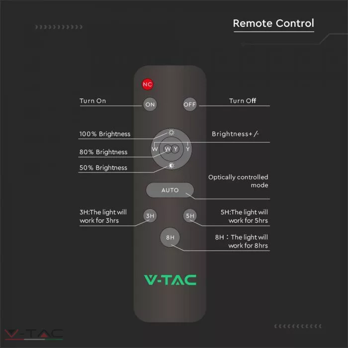 20W Napelemtábla LED Utcai világítással, tartórúddal 6500K - 10225 V-TAC 20W Napelemtábla LED Utcai világítással, tartórúddal 6500K - 10225 V-TAC