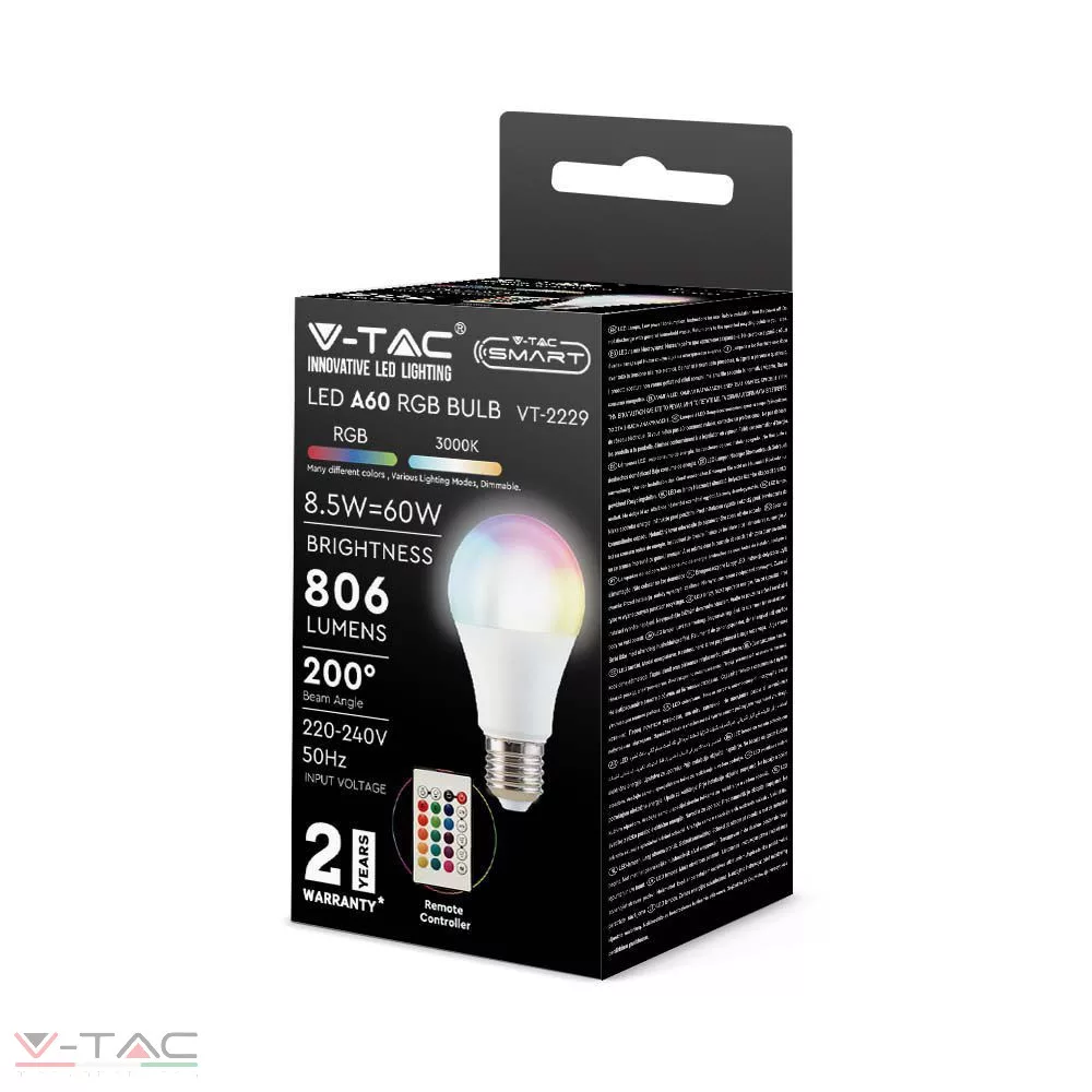8,5W LED izzó E27 A60 RGB+4000K távirányítóval - 2928 8,5W LED izzó E27 A60 RGB+4000K távirányítóval - 2928