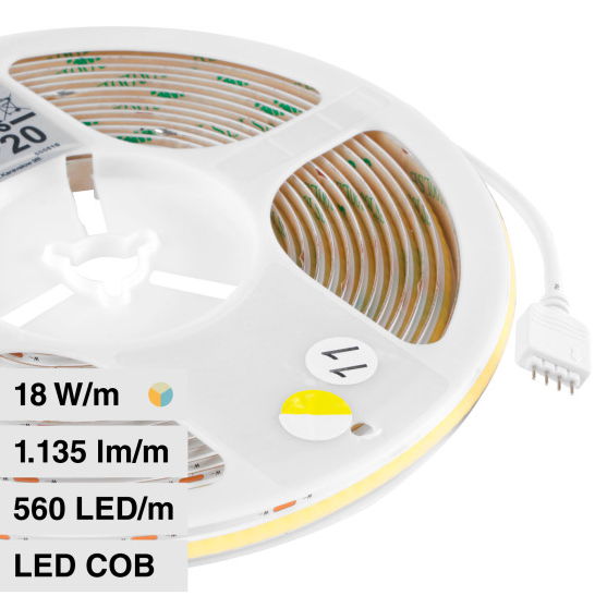 18W LED szalag COB – 560 LED/m 24V CRI>90 CCT IP20 – 10555 (5 méter) 18W LED szalag COB – 560 LED/m 24V CRI>90 CCT IP20 – 10555 (5 méter)