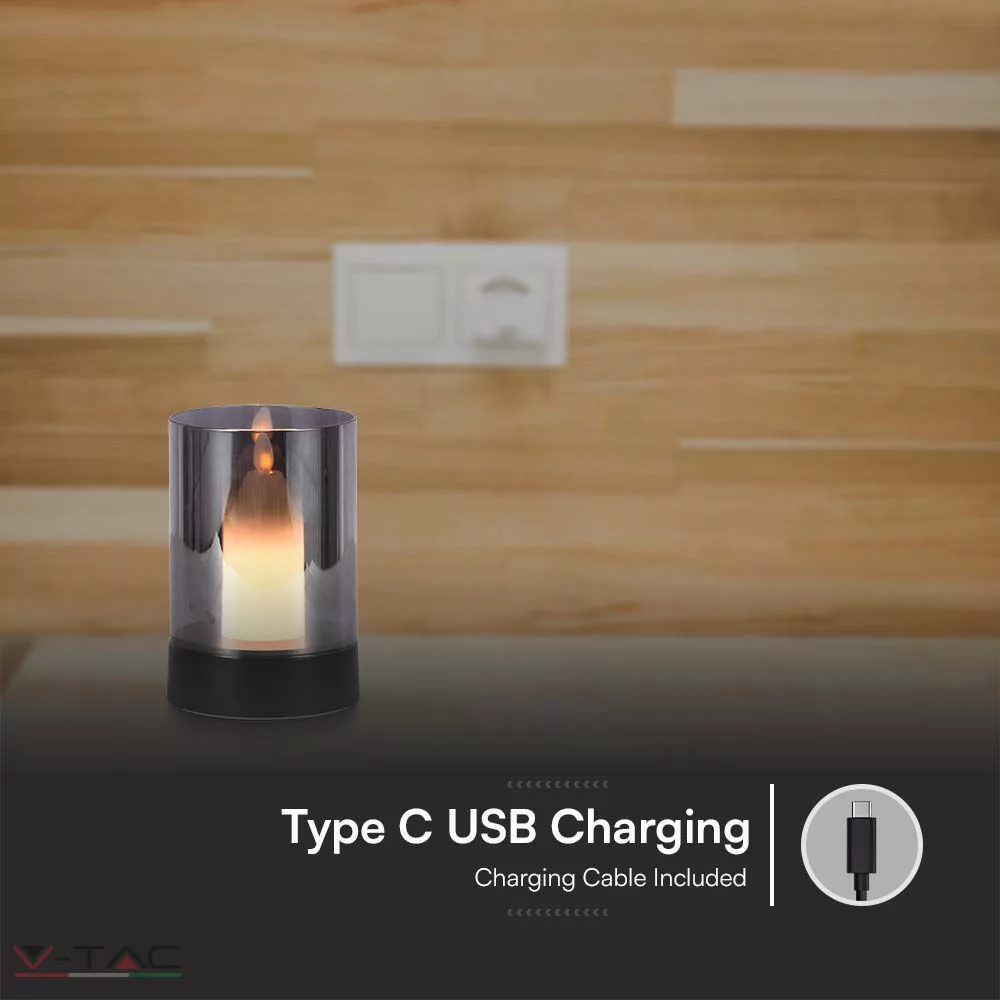 2W LED asztali lámpa gyertya design 3000K fekete + füstös üveg - 10567 2W LED asztali lámpa gyertya design 3000K fekete + füstös üveg - 10567