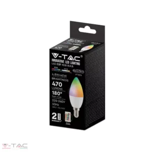 4,8W LED izzó E14 C37 RGB+4000K távirányítóval - 2929 V-TAC
