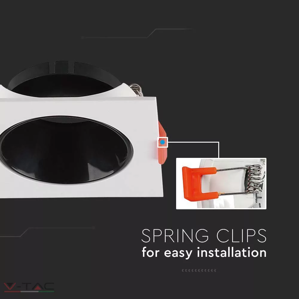 GU10 beépítőkeret fehér/fekete négyszög - 6651 V-TAC GU10 beépítőkeret fehér/fekete négyszög - 6651 V-TAC