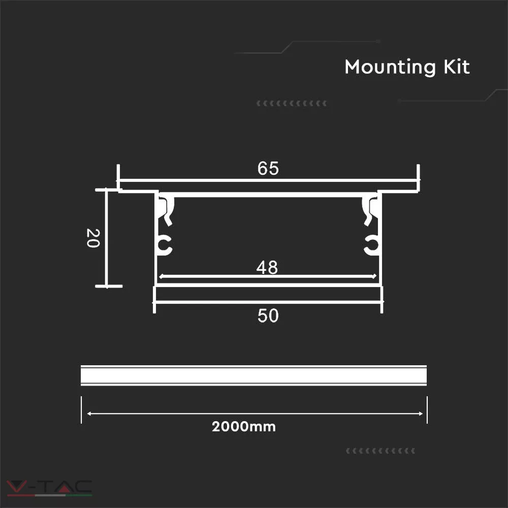 Alumínium profil LED szalaghoz 2 méter tejfehér fedlappal süllyeszthető - 23179 Alumínium profil LED szalaghoz 2 méter tejfehér fedlappal süllyeszthető - 23179