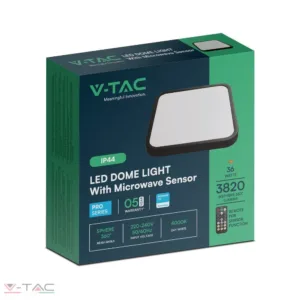 36W fekete LED mozgásérzékelős mennyezeti lámpa négyszög IP44